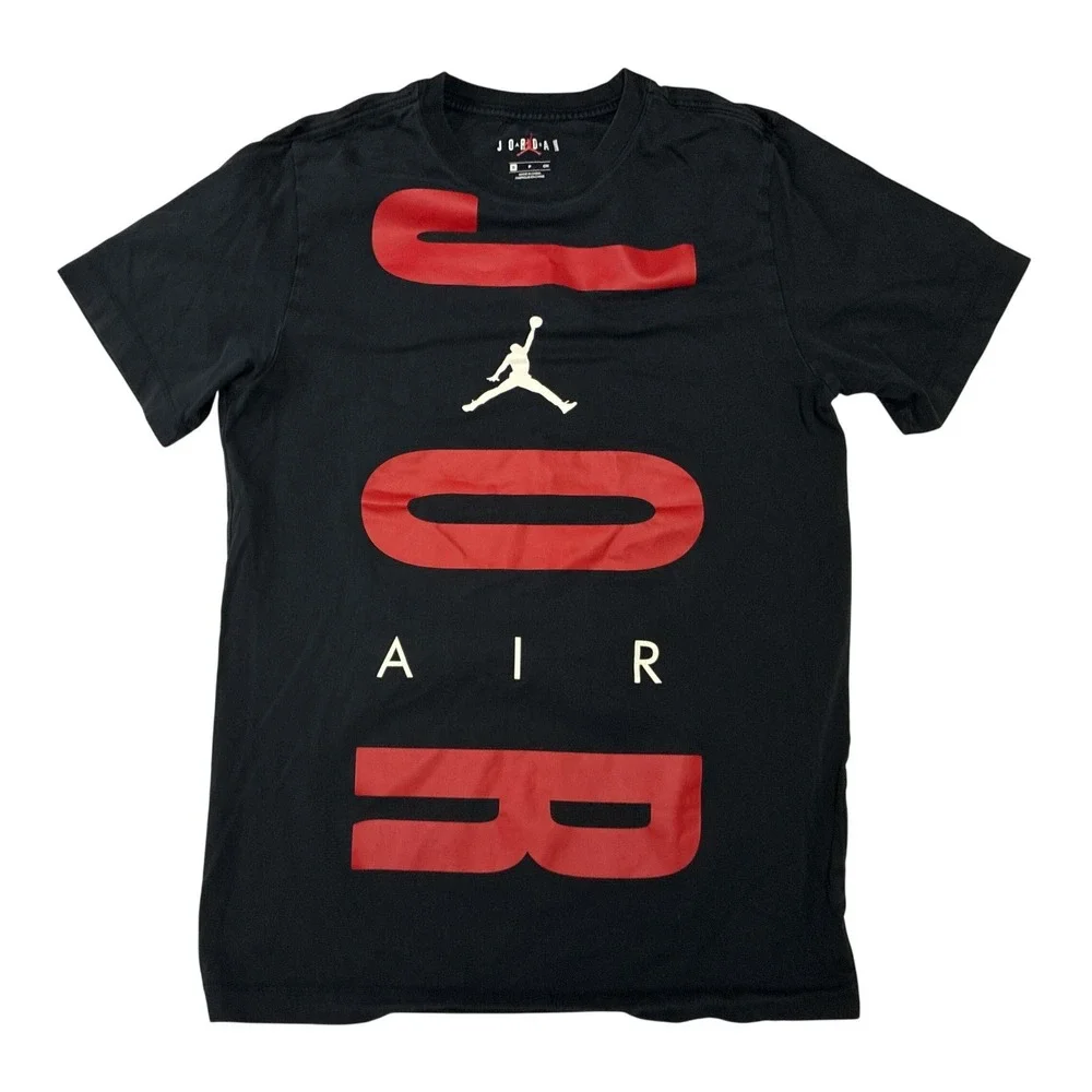 Jordan Air Jumpman Mens Graphic T-Shirt Black Red White Cotton Small
